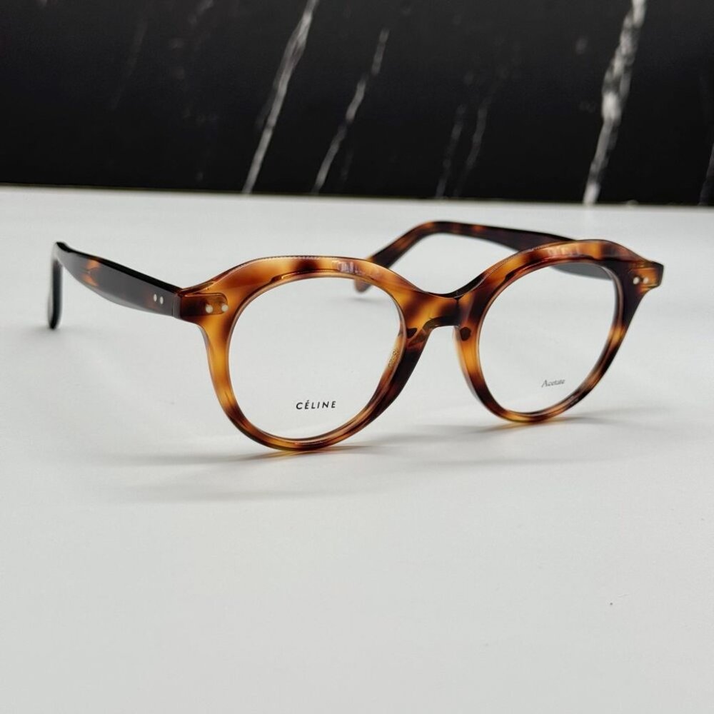 NEW CELINE CL41458 086 HAVANA ROUND UNISEX CELINE EYEGLASSES - Picture 5 of 12
